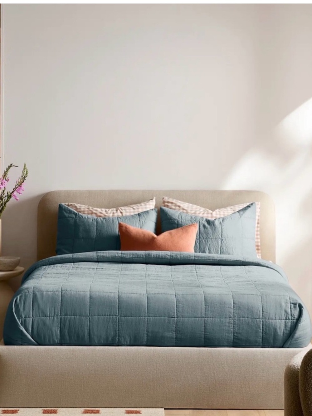 NWT Quince Lightweight European Linen Box Quilt in Ocean King/Cal King No Shams